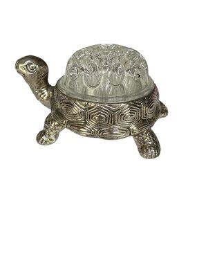 Vintage KI Silver Plate Turtle with Glass Flower Frog Insert